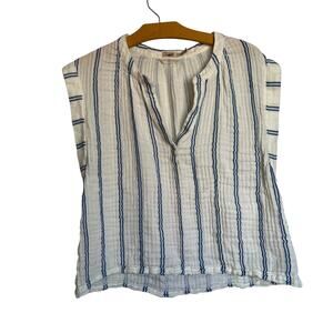 Faherty Dream Gauze Cotton Dylan Top V-Neck Sleeveless Blouse White Blue Stripe